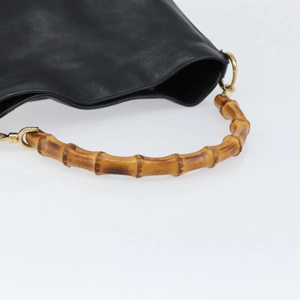 GUCCI Bamboo Hand Bag Leather Black Gold - Picture 8 of 16